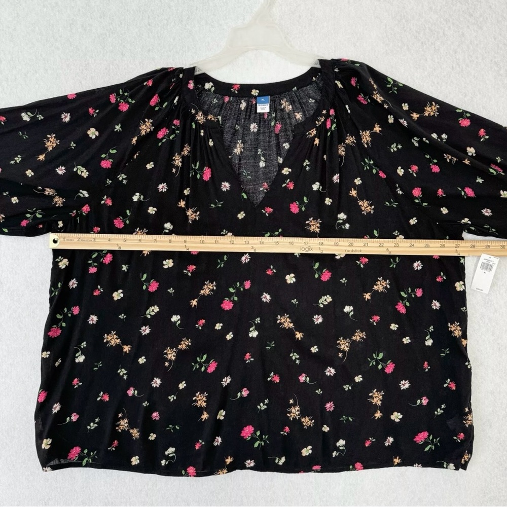 Old Navy Blouse Top Womens XL Black Multicolored Floral Poet Oversized Relax - Picture 12 of 15